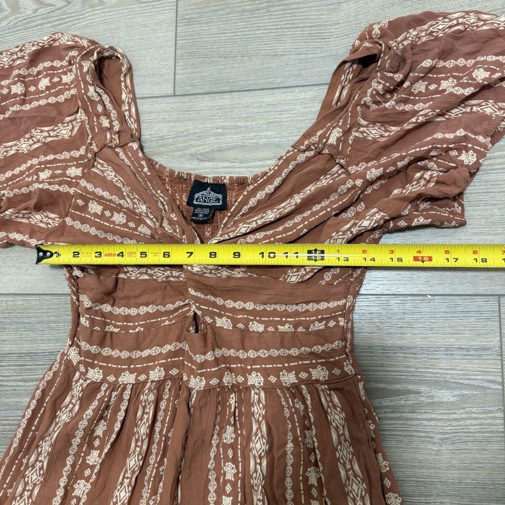 Angie Womens Medium Rust Boho Print Wide Leg Jumpsuit 100% Rayon Flutter Sleeve - Picture 3 of 7